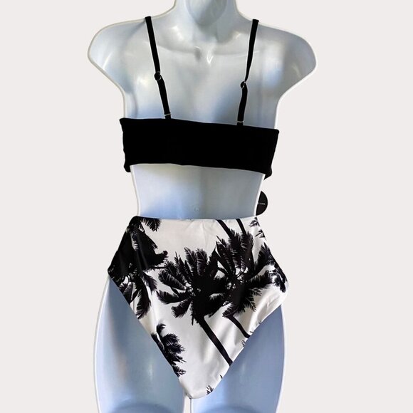 Blooming Jelly Two Piece Swimsuit Bikini Black Leaf Palm Trees Medium NEW NWT - Picture 7 of 11